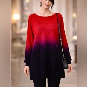 Tunic-Length Red-to-Black Ombré Style with Sequin Features in XL Size